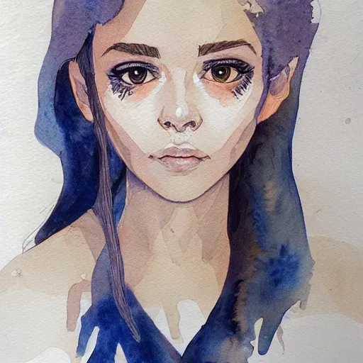 Image similar to water color on paper, gemini girl portrait, highly detailed, artstation, masterpiece, award - winning,