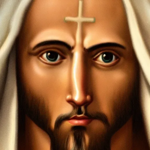 Prompt: close up to Bald Jesus face