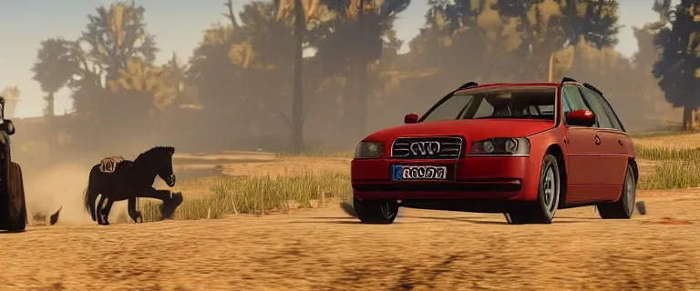 Image similar to Audi A4 B6 Avant (2002) chasing a bandit on a horse in Red Dead Redemption 2