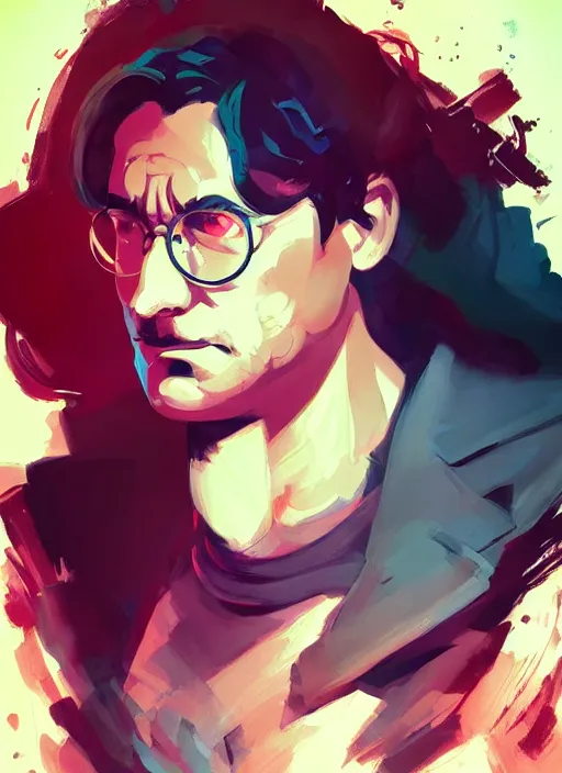 Prompt: portrait of carl gustav jung, epic lighting, in the style of artgerm and charlie bowater and atey ghailan and mike mignola, vibrant colors and hard shadows and strong rim light, comic cover art, plain background, trending on artstation