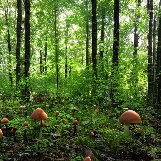 Prompt: a forest full of biopluminecent mushrooms