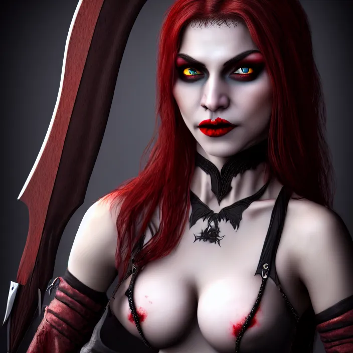 Prompt: photograph of a real-life beautiful! female vampire warrior. Extremely detailed. 8k