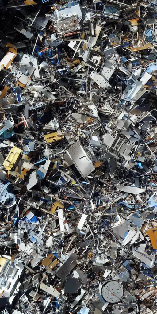 Image similar to robots have been put into recycling and destroying space debris.