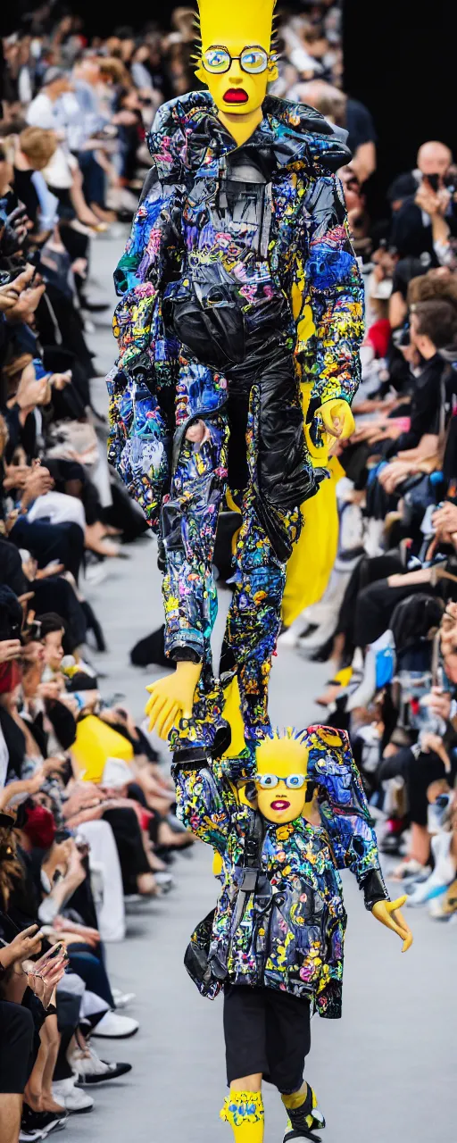 Image similar to hyperrealistic and heavy detailed balenciaga runway show of bart simpson , Leica SL2 50mm, vivid color, high quality, high textured