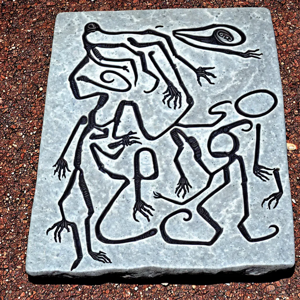 Prompt: alien to human alphabet conversion table carved on slab of stone