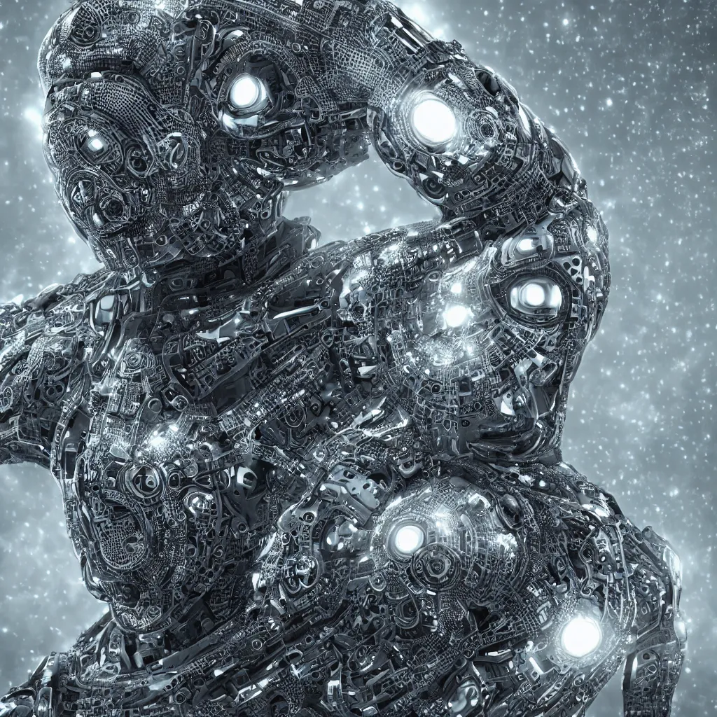 Prompt: an insanely detailed cibernetic artwork of a futuristic artificial intelligence superstar, extremely detailed texture, centered image, perfectly symmetrical alien face, with frames made of detailed fractals, octane render, 4k, insanely detailed, detailed grid as background, photorealistic digital art, hyper realism, high detail, cgi