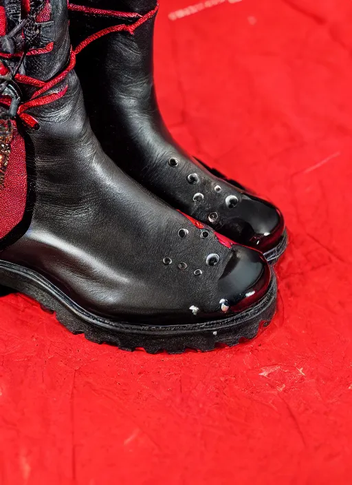Image similar to hyperrealistic and heavy detailed balenciaga boots of whole lotta red by playboi carti, leica sl 2 5 0 mm, vivid color, high quality, high textured, real life