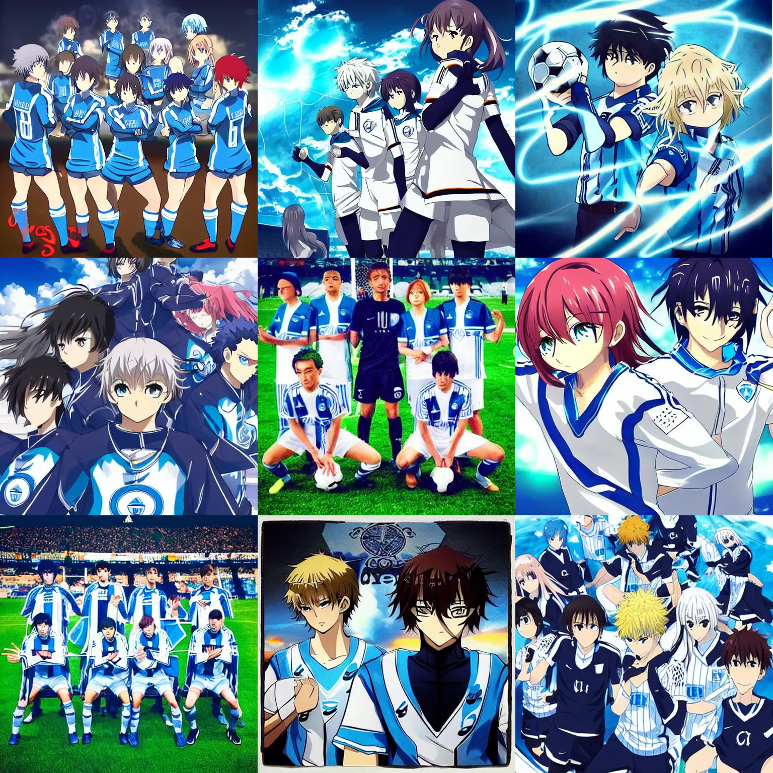Prompt: “olympique de marseille soccer team, anime style like fate/stay night”
