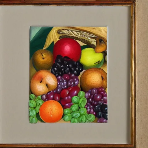 Prompt: collection of various fruits, gouache painting, isolated