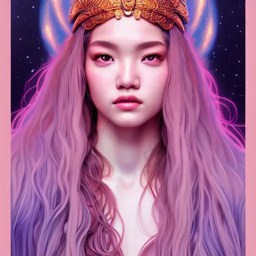 Image similar to portrait of jossi of blackpink, goddess of the moon, highly detailed, digital painting, smooth, sharp focus, illustration, ultra realistic, 8 k, art by artgerm and alphonse mucha