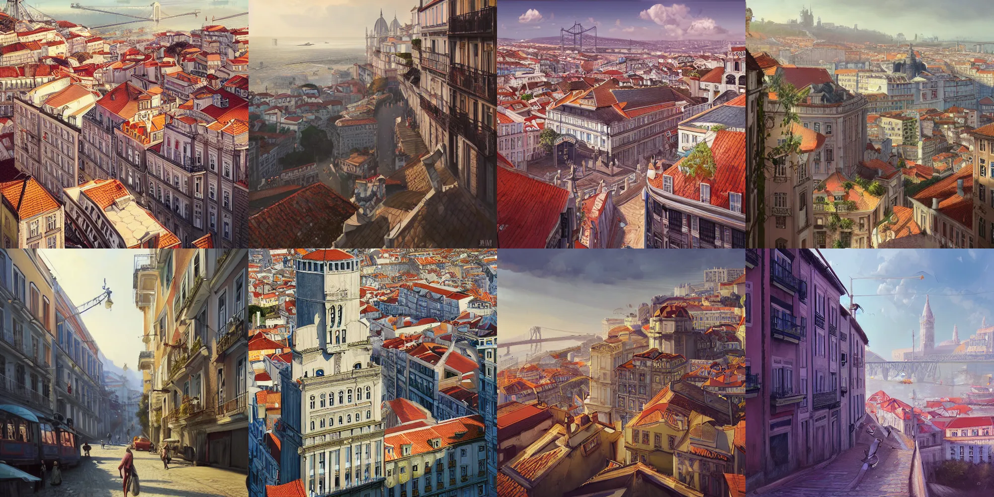 Prompt: wide shot of The City of Lisbon, illustration painting by Mandy Jurgens and Małgorzata Kmiec and Dang My Linh and Lulu Chen and Alexis Franklin and Filip Hodas and Pascal Blanché and Bastien Lecouffe Deharme