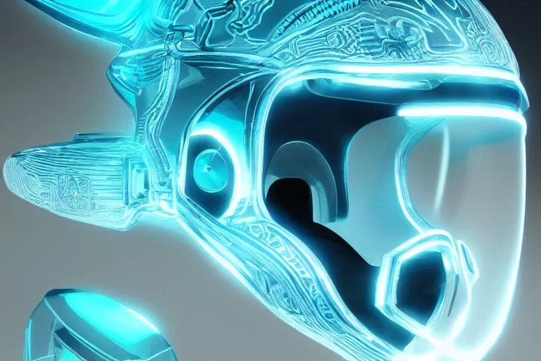 Prompt: futuristic fluid aquamarine helmet, intricate, glowing, eyecandy, colorful, 3 d, octane render