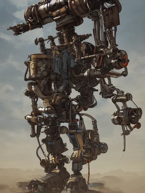 Image similar to solarpunk digital illustration pathfinder robot from apex legends, portrait by james gurney and laurie greasley, concept art, cinematic composition, hyper realism, photorealistic, dramatic lighting, highly detailed, vintage sci - fi