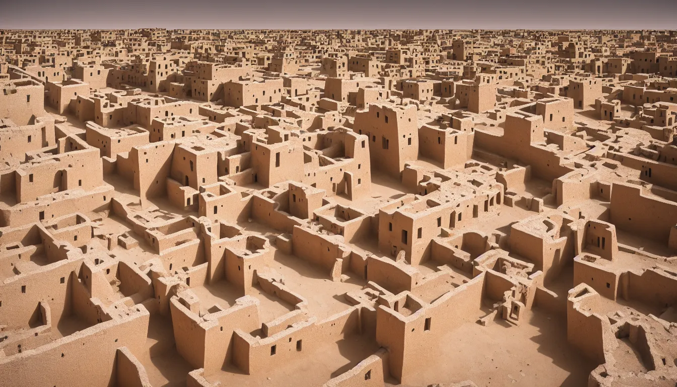 Prompt: Ancient Timbuktu. hyperrealistic, high definition, medium format photography, highly detailed, anamorphic 50mm lens