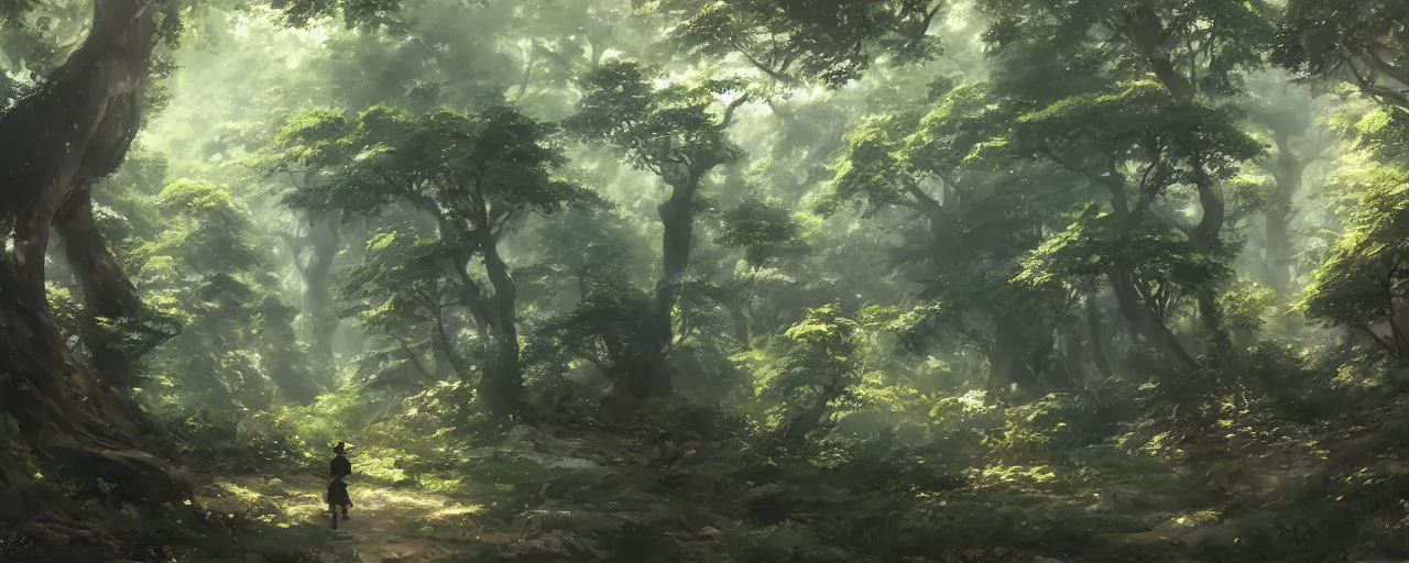 Prompt: the lush forest, trending on pixiv fanbox, painted by greg rutkowski makoto shinkai takashi takeuchi studio ghibli, eugene von guerard, ivan shishkin, john singer sargent