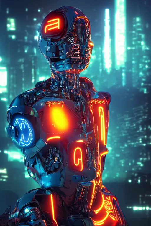 Prompt: hyperrealism portrait, digital art, wallpaper of a cyborg, part human part machine, in a cyberpunk city, diffused lighting, neon ambient lighting, by laura zalenga, 8 k dop dof hdr, vibrant