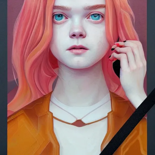 Prompt: Elle Fanning in Halo 2 picture by Sachin Teng, asymmetrical, dark vibes, Realistic Painting , Organic painting, Matte Painting, geometric shapes, hard edges, graffiti, street art:2 by Sachin Teng:4