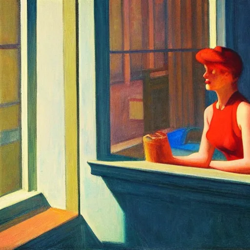 Image similar to gazing out of windows, style of edward hopper