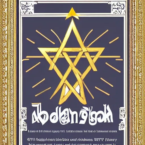 Image similar to orthodox jewish gilded golden star of david jewish poster advertisement. i am advertising a menorah. This menorah is golden and beautiful. Cheap price inexpensive advertisement poster! 2000s Kids Advertisement. Rabbi with curls.