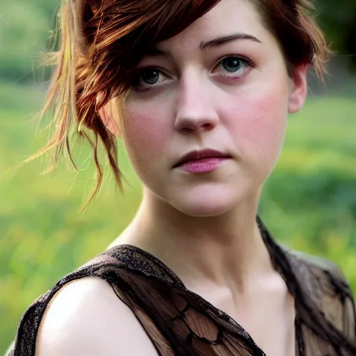 Image similar to a masterpiece portrait photo of a beautiful young woman who looks like a manic pixie dream girl mary elizabeth winstead, symmetrical face