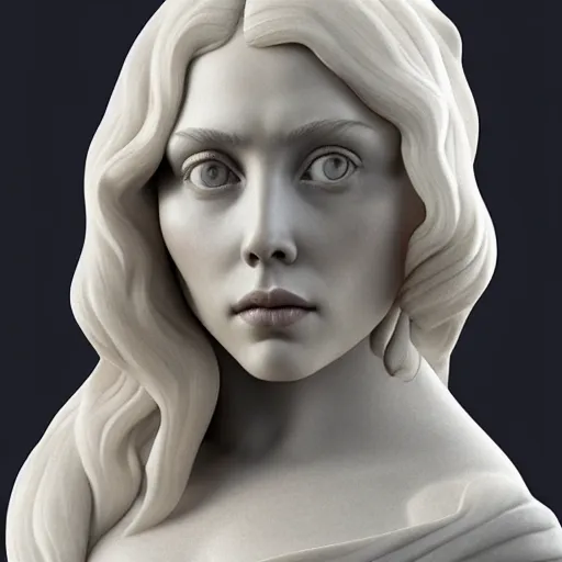 Image similar to a marble bust of actress Elizabeth Olsen, made of Carrara marble, detailed, intricate, CGI, cgsociety, trending on artstation, photograph, single subject, by Gian Lorenzo Bernini