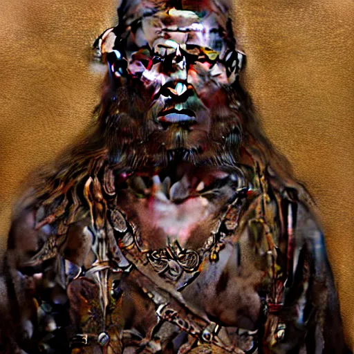 Prompt: portrait painting of bronze age viking traveller in robes, ultra realistic, concept art, intricate details, ornate, highly detailed, photorealistic, photorealism, octane render. art by annie leibovitz and ansel adams