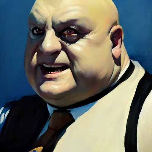 Prompt: greg manchess portrait painting of uncle fester from addams family as overwatch character, medium shot, asymmetrical, profile picture, organic painting, sunny day, matte painting, bold shapes, hard edges, street art, trending on artstation, by huang guangjian and gil elvgren and brom