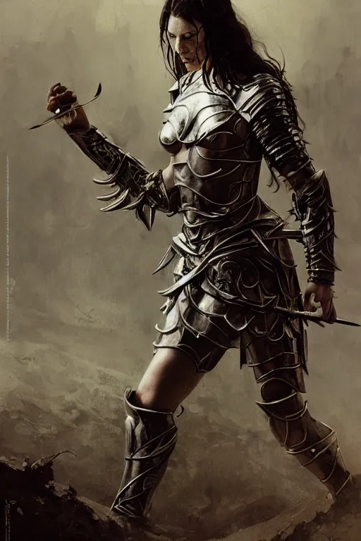 Image similar to liv tyler, warrior, partially clothed in metal battle armor, lord of the rings, tattoos, decorative ornaments, by carl spitzweg, ismail inceoglu, vdragan bibin, hans thoma, greg rutkowski, alexandros pyromallis, perfect face, fine details, realistic shading, photorealism