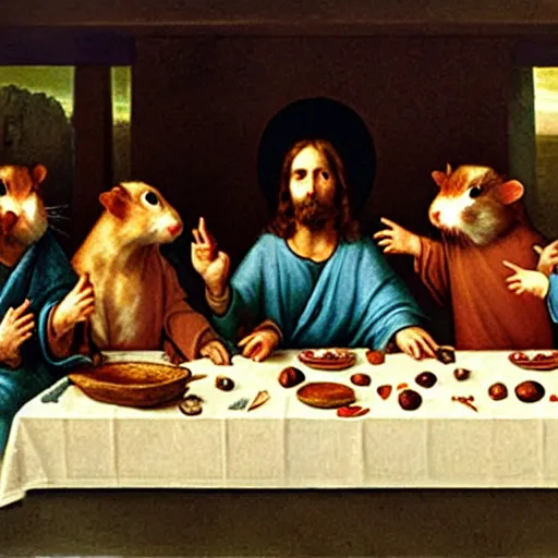 Image similar to hamsters at the last supper table