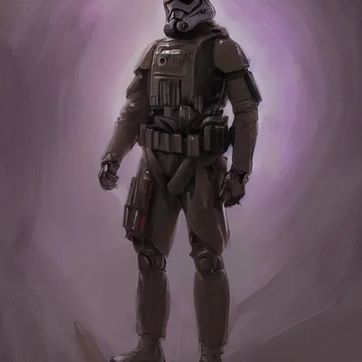 Image similar to portrait of a man by greg rutkowski, a soldier of the galactic dominion, wearing a purple and gray tactical gear, star wars expanded universe, highly detailed portrait, digital painting, artstation, concept art, smooth, sharp foccus ilustration, artstation hq