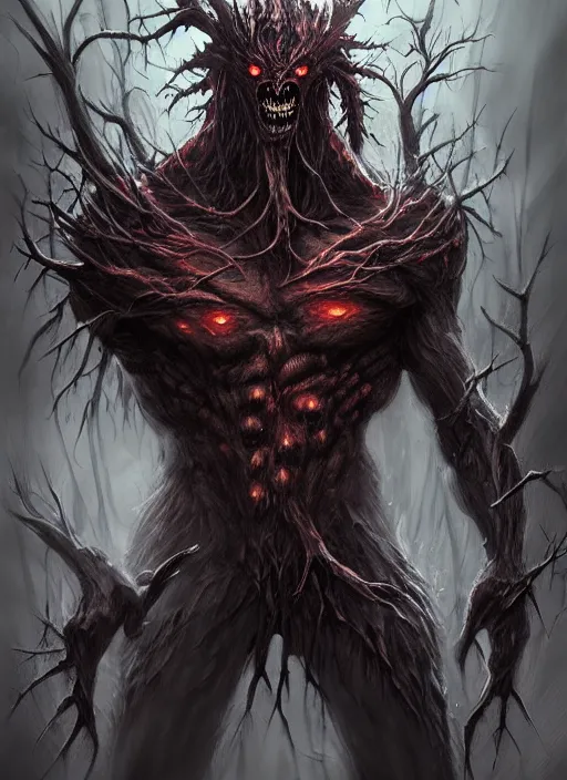 Prompt: picture of a demonic tree monster, vengeful, evil, angry, damaged dark fantasy, extremely detailed, sharp focus, smooth, digital illustration, by rossdraws, frank franzzeta, sakimichan