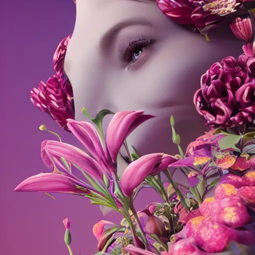 Image similar to a beautiful amazing art of flora addict out of curl noise splines by tom Haugomat, Serena Malyon, Maxim Shirkov, Alex Pogrebniak and Robin Gundersen, Trending on artstation, featured on Behance, Vision of chaos, octane render.:1