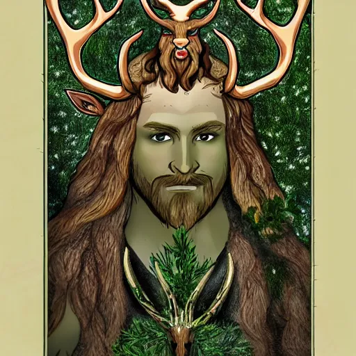 Prompt: Cernunnos and nature in the style of DZO:OLIVIER