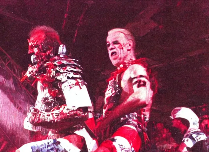 Image similar to publicity photo still of joe biden in gwar live on stage 1 9 9 8, 8 k, live concert lighting, mid shot