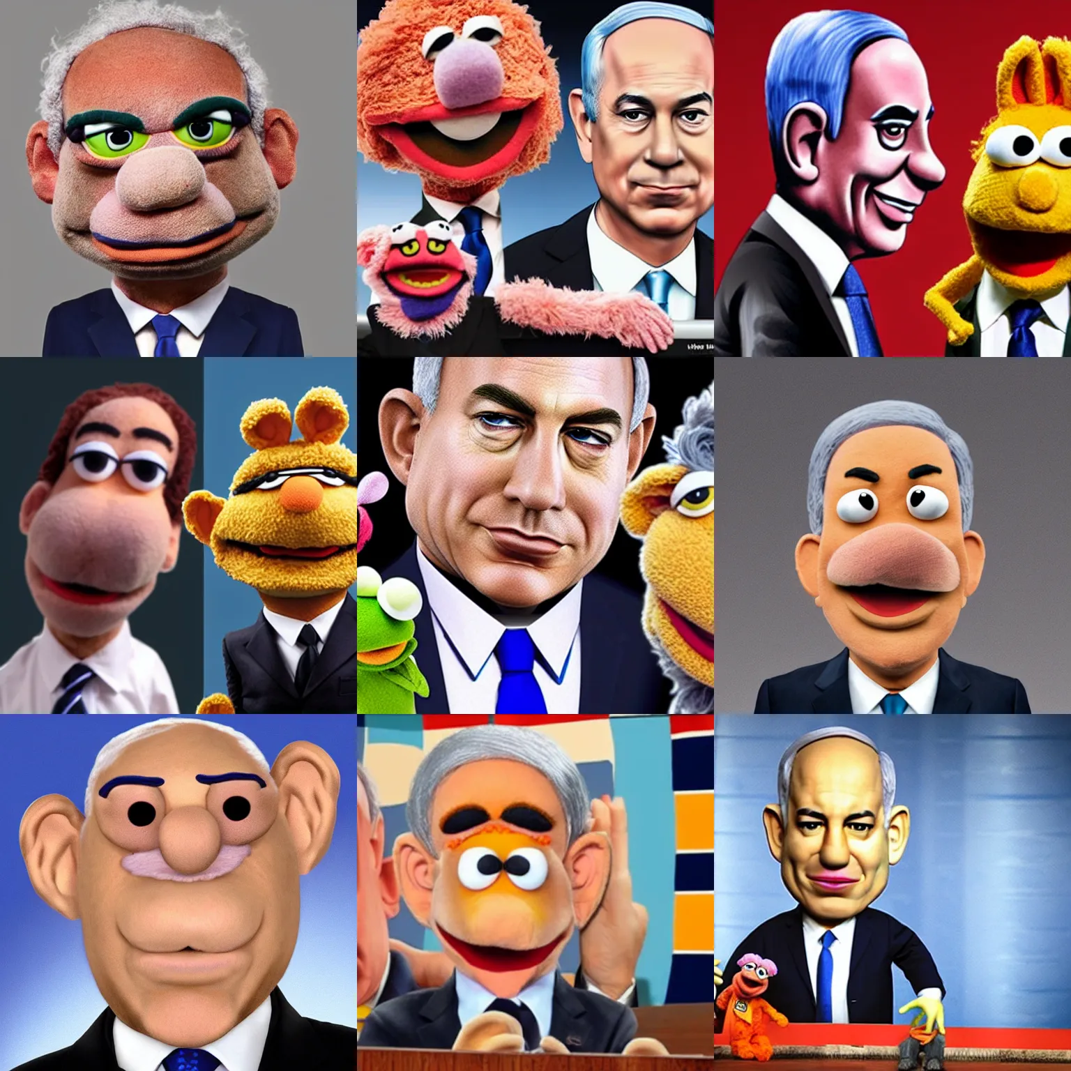 Prompt: hyper-realistic image of bibi Netanyahu as a muppet