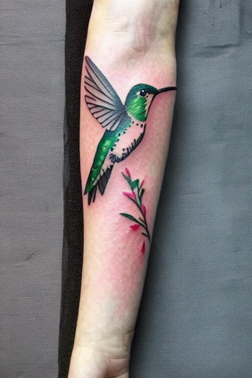 Image similar to watercolor style tattoo of a hummingbird