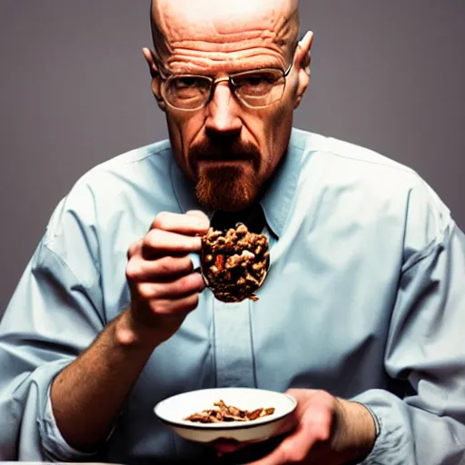 Image similar to walter white eating almond, photography,