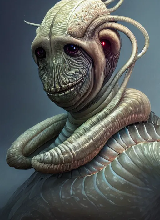 Image similar to wide angle shot of slimy mollusk as elon musk, anthropomorphic character, drool, concept art, intricate, elegant, highly detailed, digital painting, artstation, wallpaper, smooth, sharp focus, illustration, art by giger and artgerm and greg rutkowski and alphonse mucha