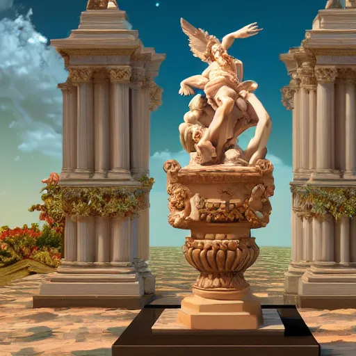 Image similar to baroque vaporwave statue, trending on art station, 4k UHD, 8k, painting illustration, high detail, rendered in unreal engine