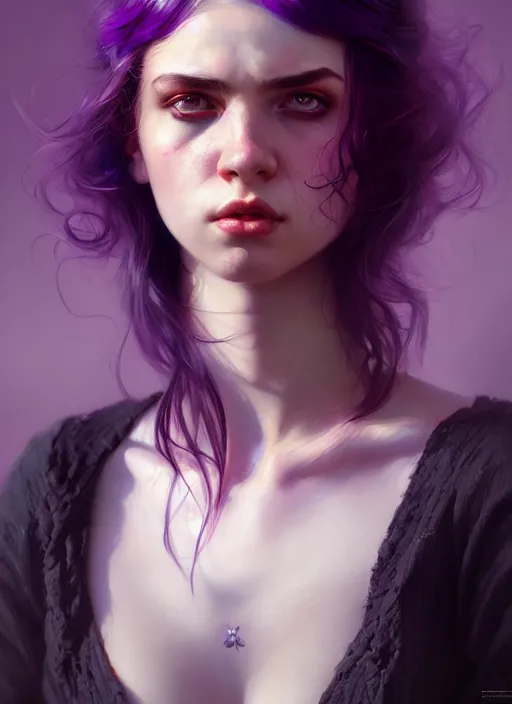 Prompt: young angry woman, beautiful girl, full body, purple hair, cowboy hat, realistic, serov, surikov, vasnetsov, repin, kramskoi, insanely detailed, charlie bowater, tom bagshaw, high resolution, octane rendered, unreal engine, illustration, trending on artstation, masterpiece, 8 k