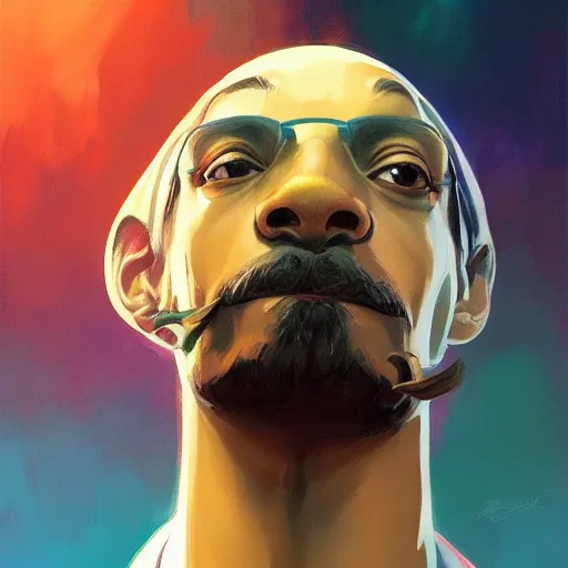 Image similar to portrait Snoop Dogg focus cute eye enchanted official fanart behance hd artstation by Jesper Ejsing, by RHADS, Makoto Shinkai and Lois van baarle, ilya kuvshinov, rossdraws portrait, highly detailed, digital painting, concept art, sharp focus, cinematic lighting, art by artgerm and greg rutkowski and alphonse mucha radiant light, peter mohrbacher, ferdinand knab, artgerm, portrait happy colors, bright eyes, clear eyes, warm smile