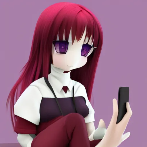 Prompt: cute fumo plush of a girl typing on a phone, velvet, anime girl, vray