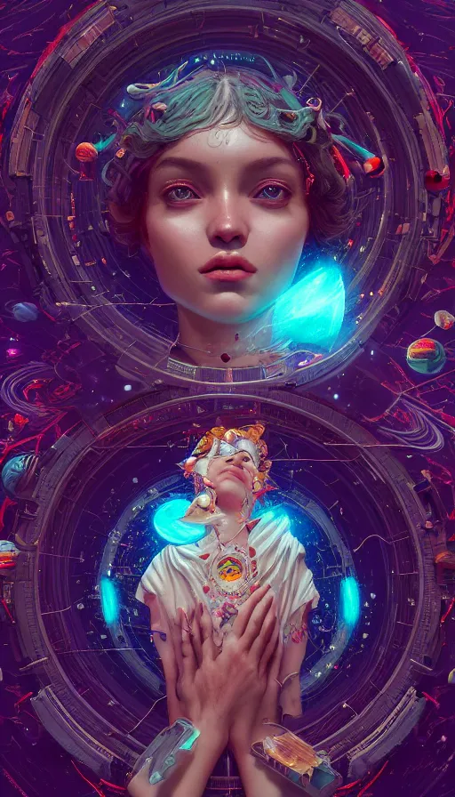 Prompt: a beautiful goddesses, planets crashing, highly detailed, digital painting, refreshing, trending on artstation, octane render, illustration by james jean