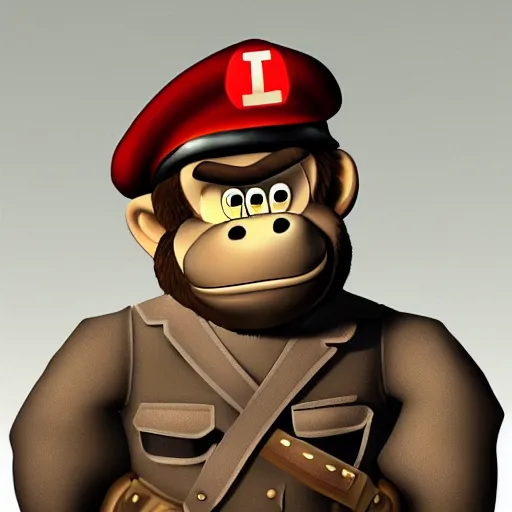 Prompt: portrait of donkey kong as a world war 1 soldier colourized close up