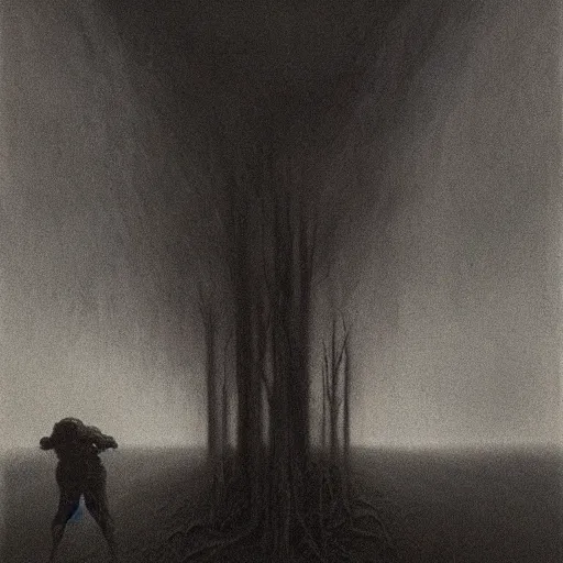 Image similar to disaster illustration, zdzisław beksinski, dark cinematic atmosphere, nightmare