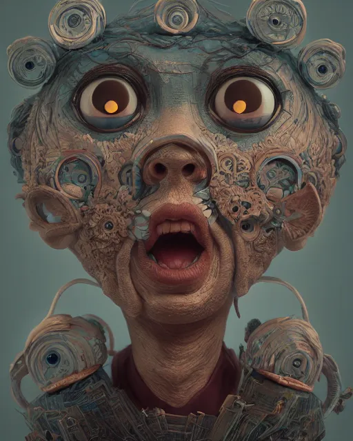 Image similar to portrait of funny giant cute eyes ceramic doll wizard, intricate abstract. intricate artwork, by tooth wu, wlop, beeple, dan mumford. concept art, octane render, trending on artstation, greg rutkowski very coherent symmetrical artwork. cinematic, key art, hyper realism, high detail, octane render, 8 k, iridescent accents