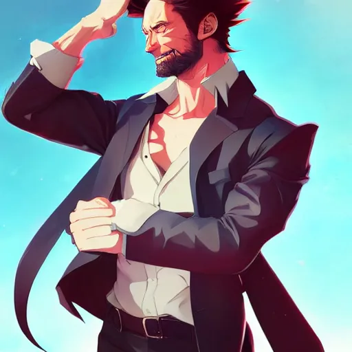 Prompt: anime portrait of Hugh Jackman as an anime man by Stanley Artgerm Lau, WLOP, Rossdraws, James Jean, Andrei Riabovitchev, Marc Simonetti, and Sakimichan, trending on artstation