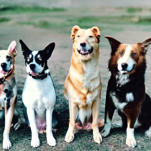 Image similar to 3 5 mm photo of many happy dogs together