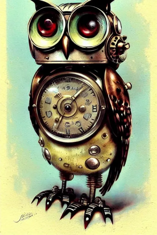 Image similar to (((((1950s retro robot steampunk owl . muted colors.))))) by Jean-Baptiste Monge !!!!!!!!!!!!!!!!!!!!!!!!!!!!!!