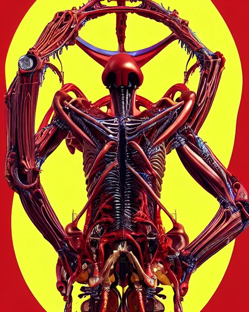 Image similar to full profile of evangelion xenomorph as vitruvian man by james jean and moebius, biomechanical, ultra wide angle, full body, no crop, golden ratio, ultra details, in the style of shusei nagaoka